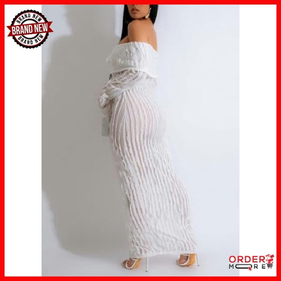 Sexy Off Shoulder Maxi Dress Mesh Flare Sleeve Bodycon Party - Picture 5 of 6